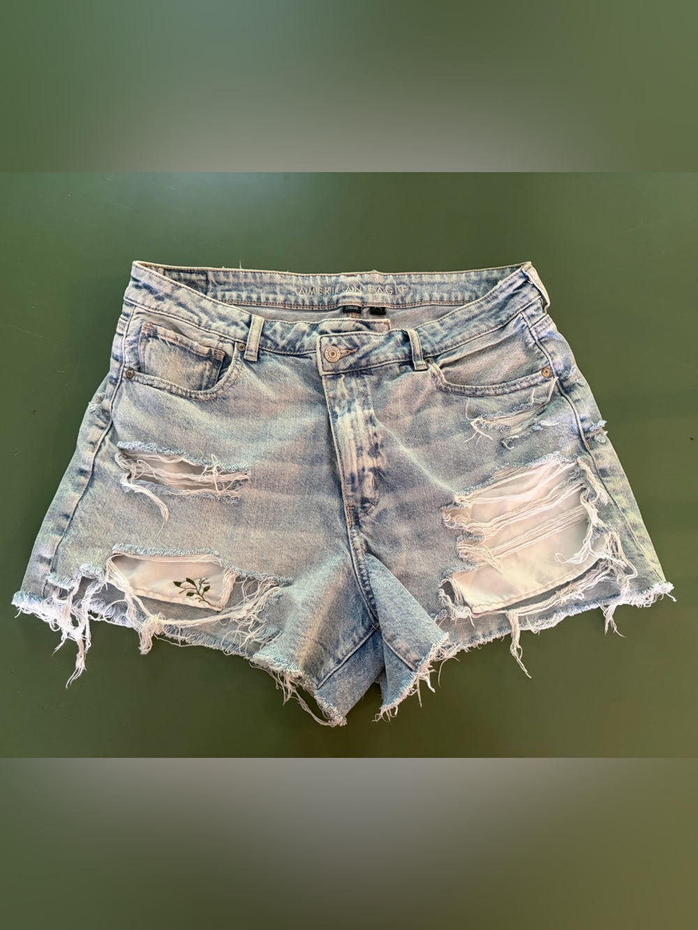 Light Wash Distressed High-Waisted Shorts